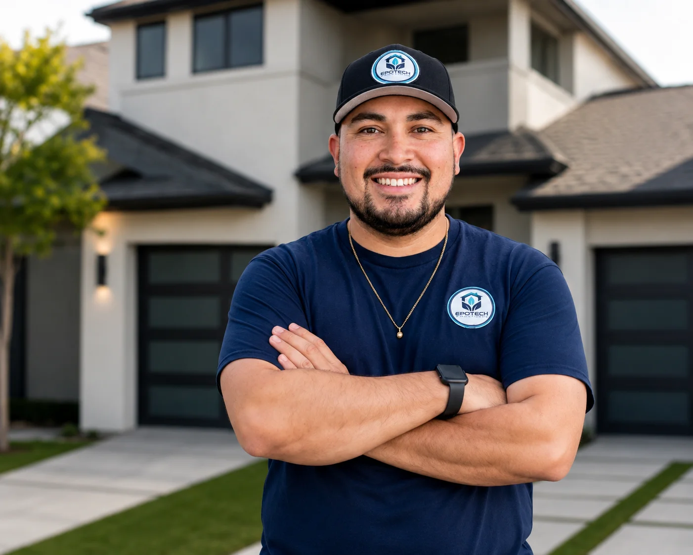 Sebastian, Founder of Epotech Solutions in Utah, smiling next to premium pressure washing project